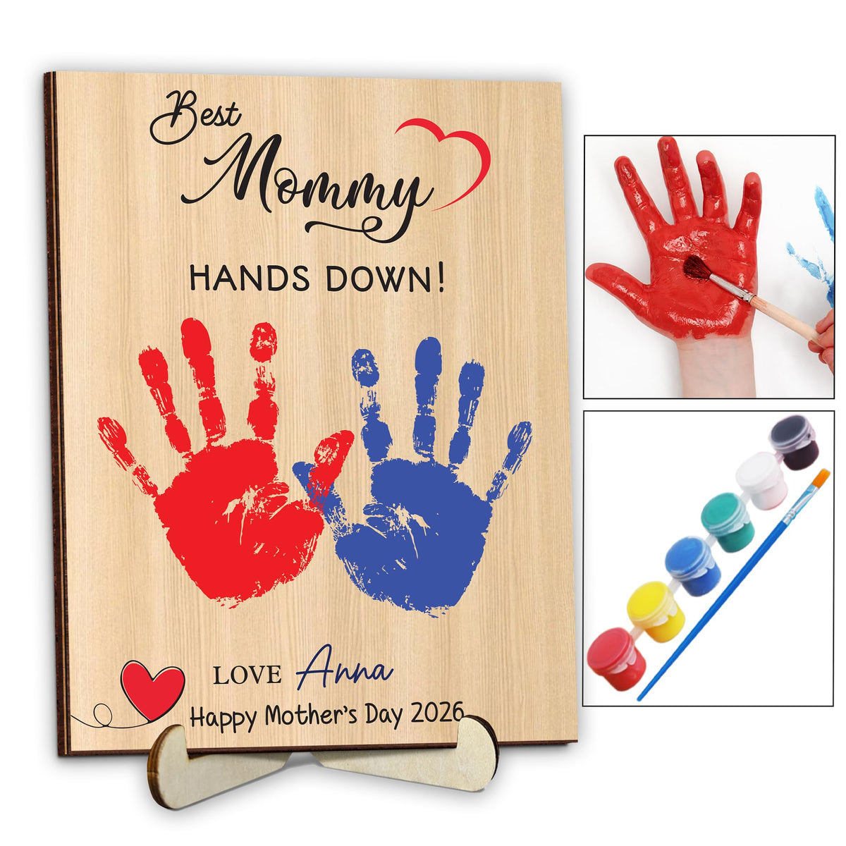 10" Best Dad Ever Hands Down Sign DIY Dad Gifts from Kids Handprint Kit with Acrylic Paint, Toddler Craft Birthday Gift Father's Day for Daddy, Papa Family Plaque with Daughter, Son Names HF90-D