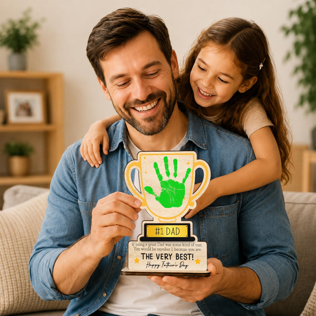 10" Best Dad Ever Hands Down Sign DIY Dad Gifts from Kids Handprint Kit with Acrylic Paint, Toddler Craft Birthday Gift Father's Day for Daddy, Papa Family Plaque with Daughter, Son Names HF90-D