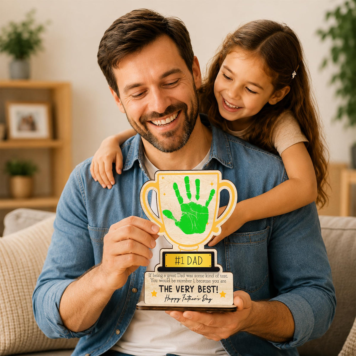 10" Best Dad Ever Hands Down Sign DIY Dad Gifts from Kids Handprint Kit with Acrylic Paint, Toddler Craft Birthday Gift Father's Day for Daddy, Papa Family Plaque with Daughter, Son Names HF90-D