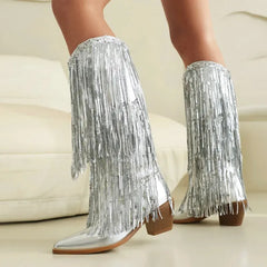 Runway Chunky Heel Tassel Boots – Elevate Your Style
