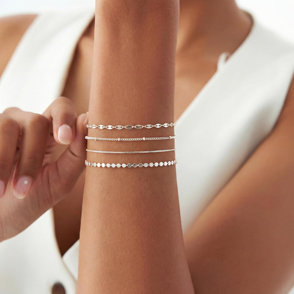 Sterling Silver Simple Thin Bracelets for Women Trendy