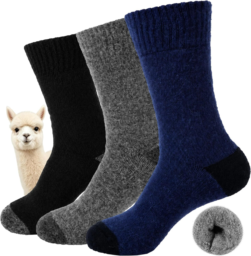 3 Pairs Alpaca Wool Socks for Men, Warm Socks with Cushioned Sole