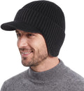 Men'S Beanie with Brim & Ear Flaps Fleece Lined Knit Winter Hat