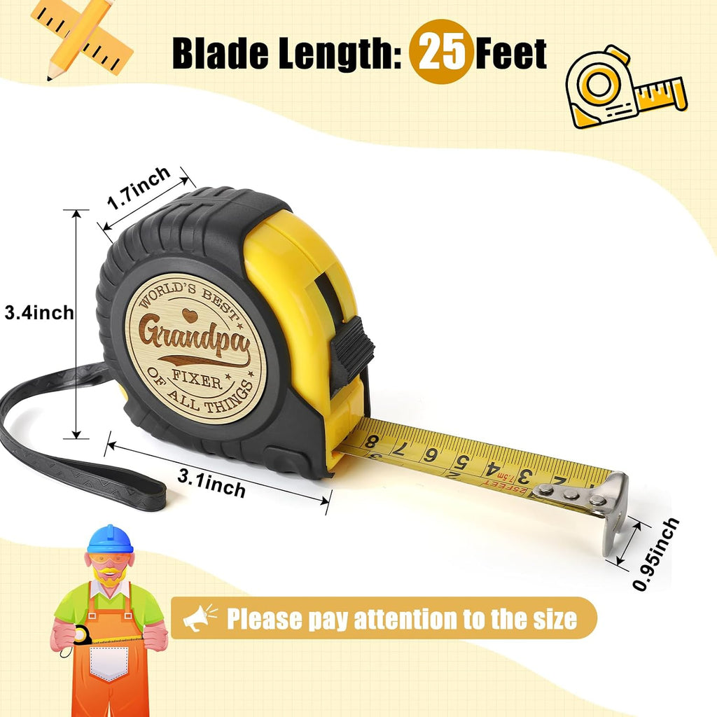 Fathers Day Grandpa Gifts from Granddaughter Grandson - Ideal Father'S Day Birthday Grandparents Day Gifts for Grandpa Grandfather from Grandkids - Funny Engraved Tape Measure 25 FT Ideas
