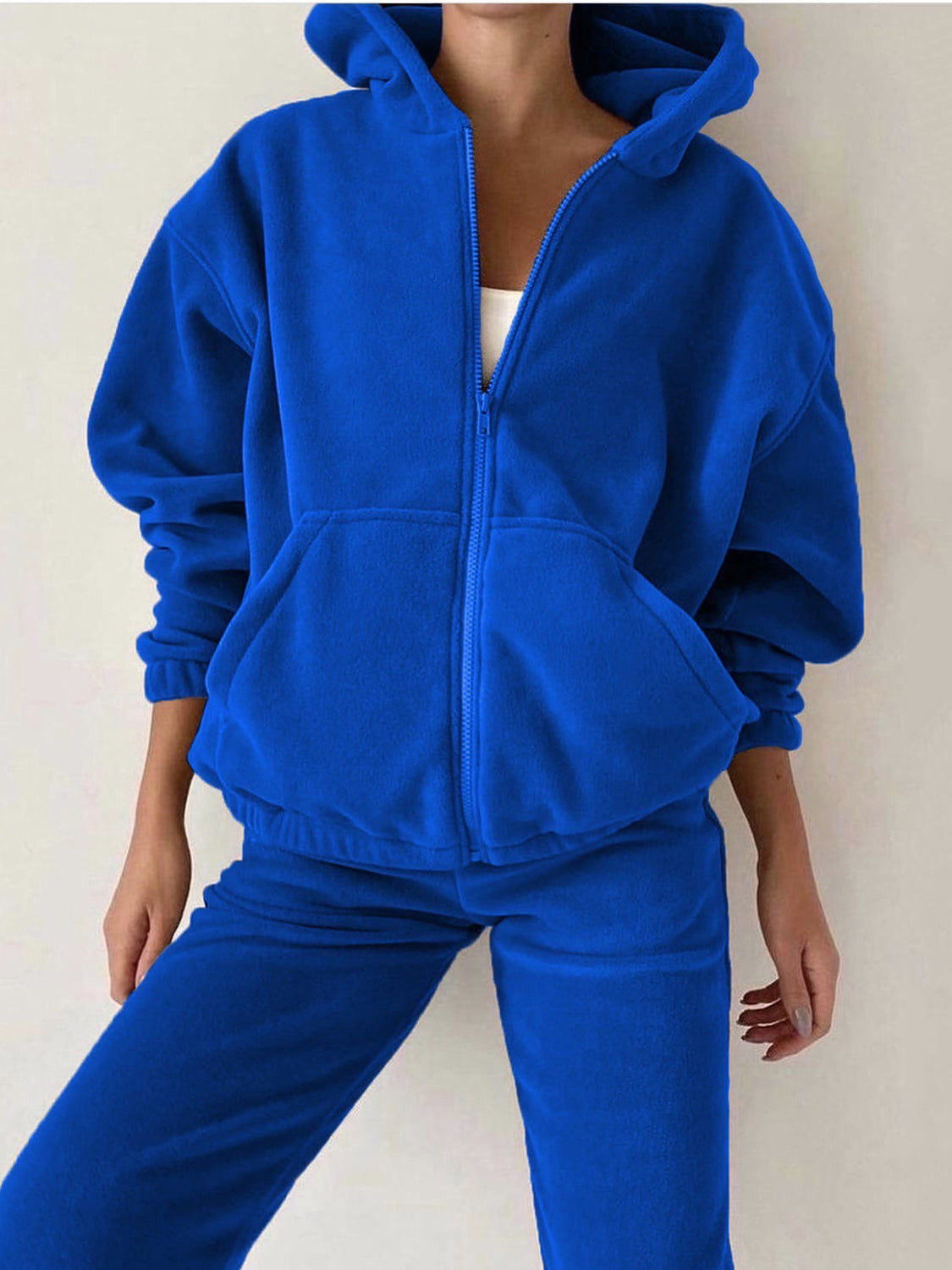 Zip Up Long Sleeve Hoodie and Joggers Set Trendsi