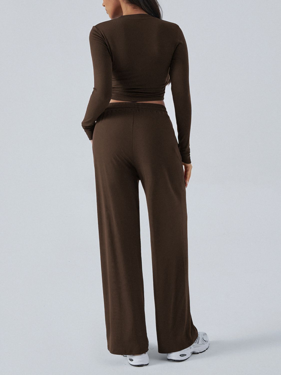 Devine Round Neck Long Sleeve Top and Pants Set Trendsi