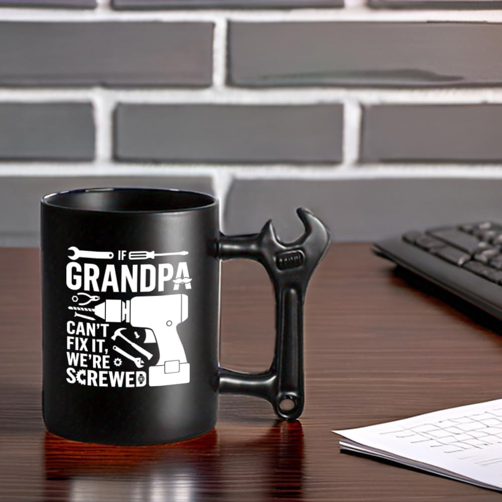 Funny Coffee Mug with Wrench Handle for Grandpa, Novelty Fathers Day Christmas Birthday Gifts for Grandpa Uncle Husband Brother Mechanic Tea Mug Present