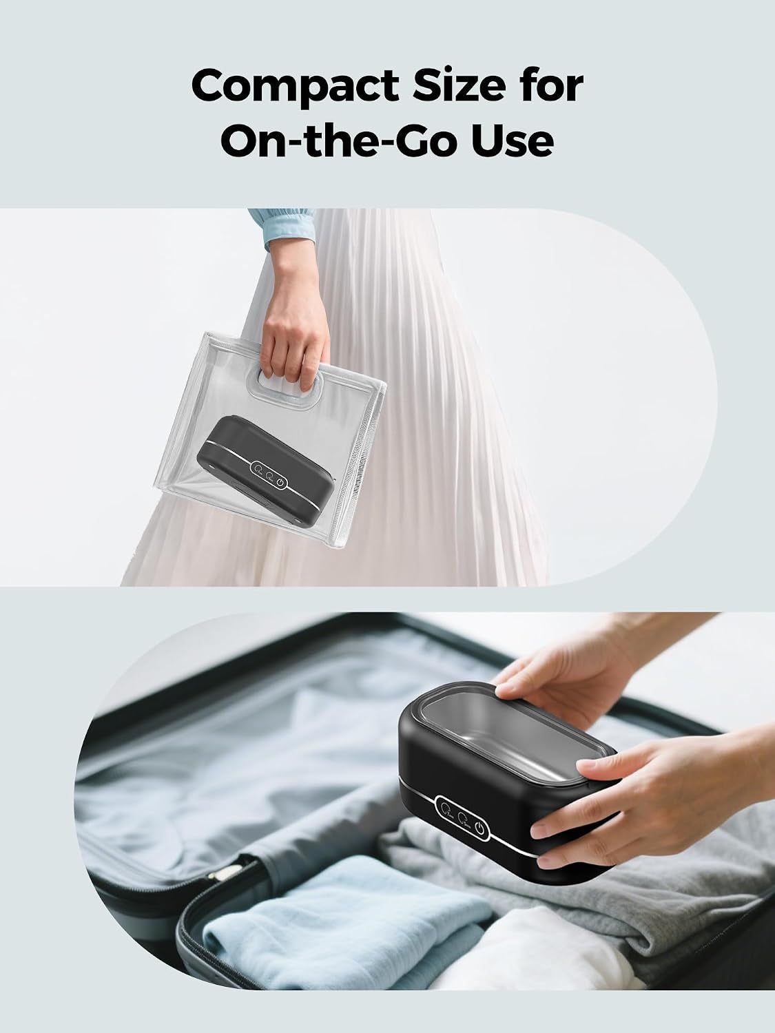 Ultrasonic Jewelry Cleaner, 48Khz Jewelry Ultrasonic Cleaner Machine for All Jewelry, Glasses, Rings, Retainers, Watch Strap, Dentures, 304 Stainless Steel 12Oz Cleaning Pod - Matte Black
