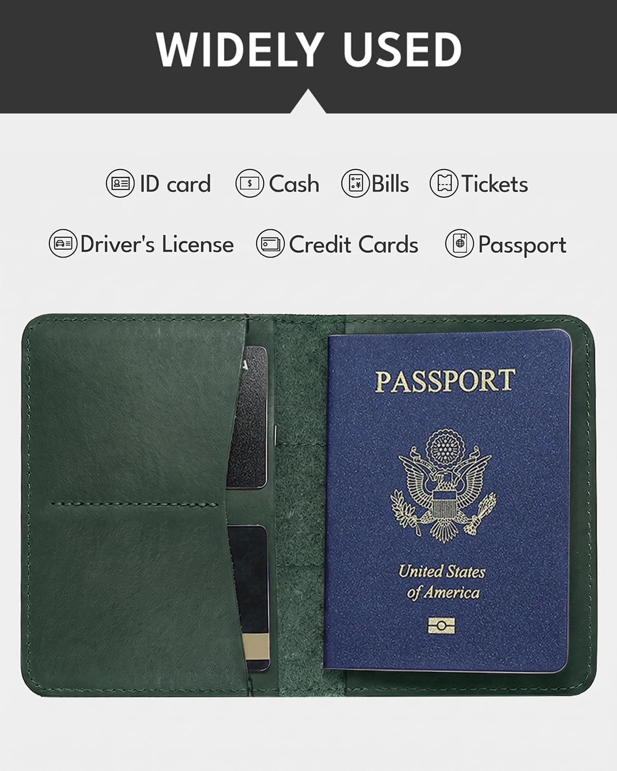 Passport Holder for Travel, Genuine Leather Passport Holder with Airtag Slot for Women and Men, Passport Cover Wallet for Travel Must-Haves, Airport Essentials, Travel Gifts, (Forest Green)