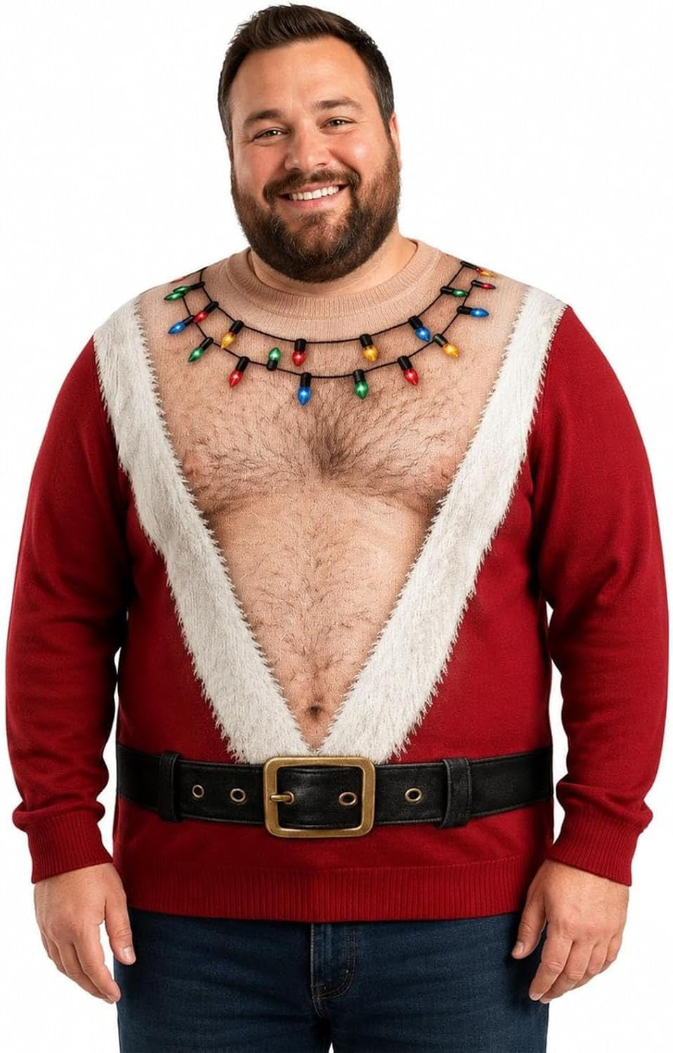 Men Ugly Christmas Sweater 3D Chest Hairy Santa Funny Sweatshir