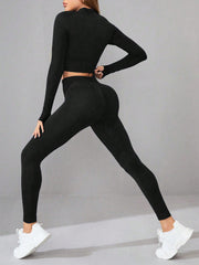 Mock Neck Long Sleeve Top and Leggings Active Set Trendsi