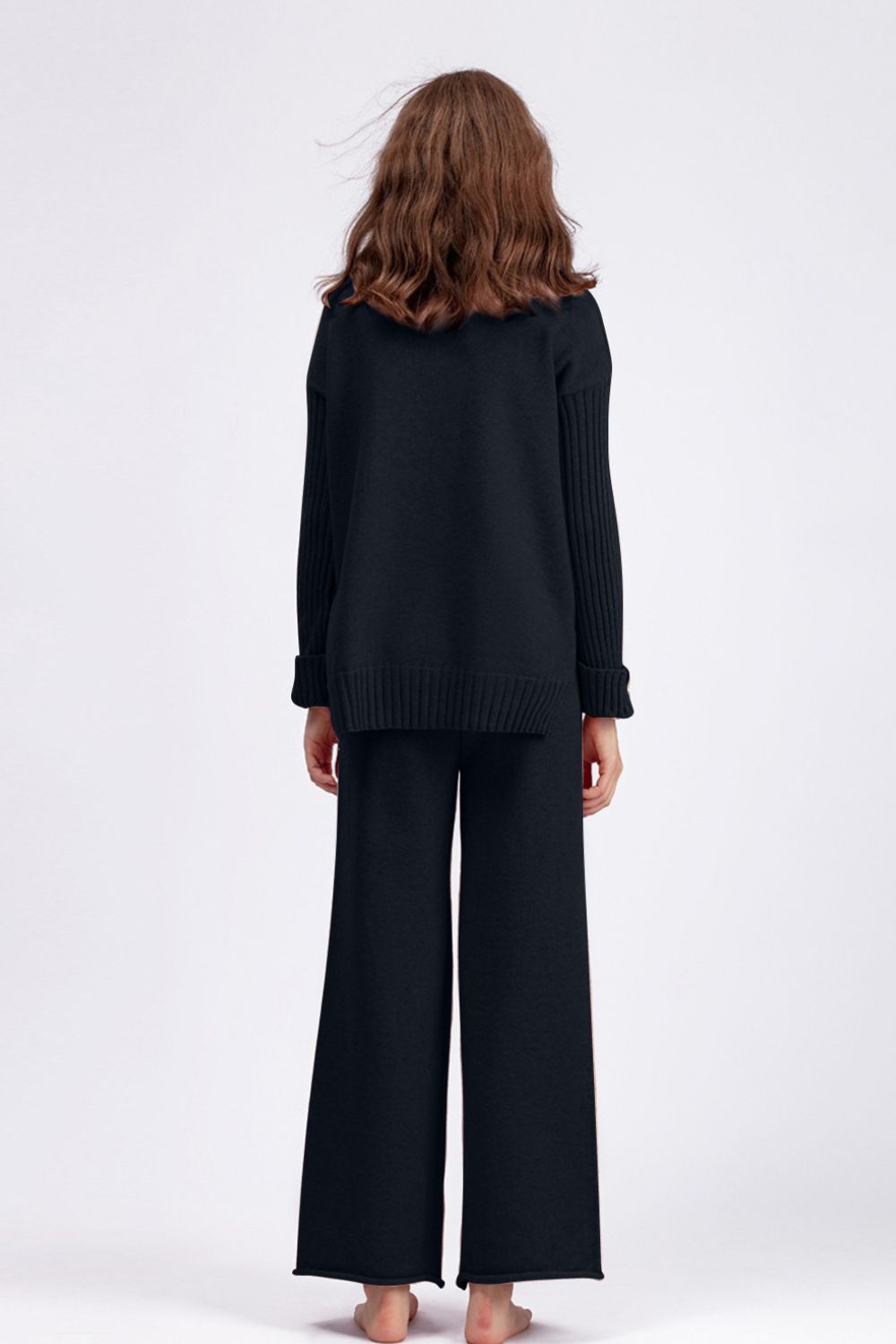 Basic Bae High- Low Turtleneck Long Sleeve Top and Pants Sweater Set Trendsi