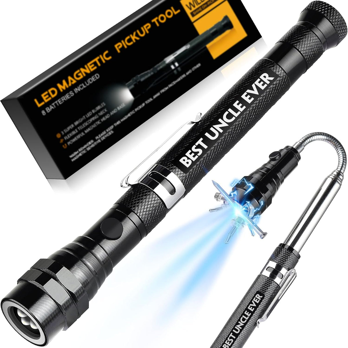Uncle Gifts - Gifts for Uncle, BEST UNCLE EVER Magnetic Pickup Tool with LED - Uncle Birthday Gifts, Uncle Gifts from Niece Nephew - Christmas Uncle Gifts, Fathers Day Uncle Gift Ideas