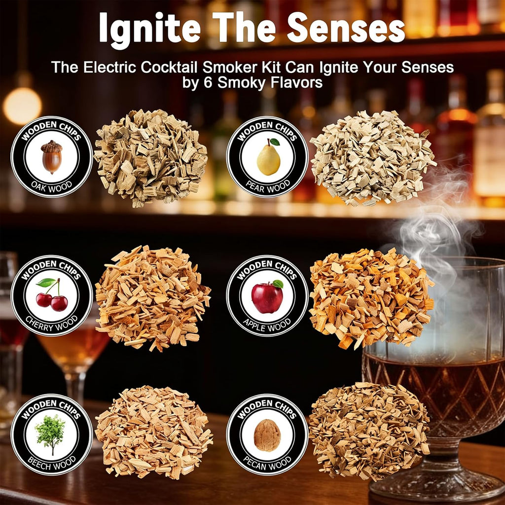 Electric Whiskey Smoker Kit, No Butane Needed, Electric Cocktail Smoker Infuser Kit with 6 Wood Chips Flavors, Birthday Gifts for Men, Dad, Husband