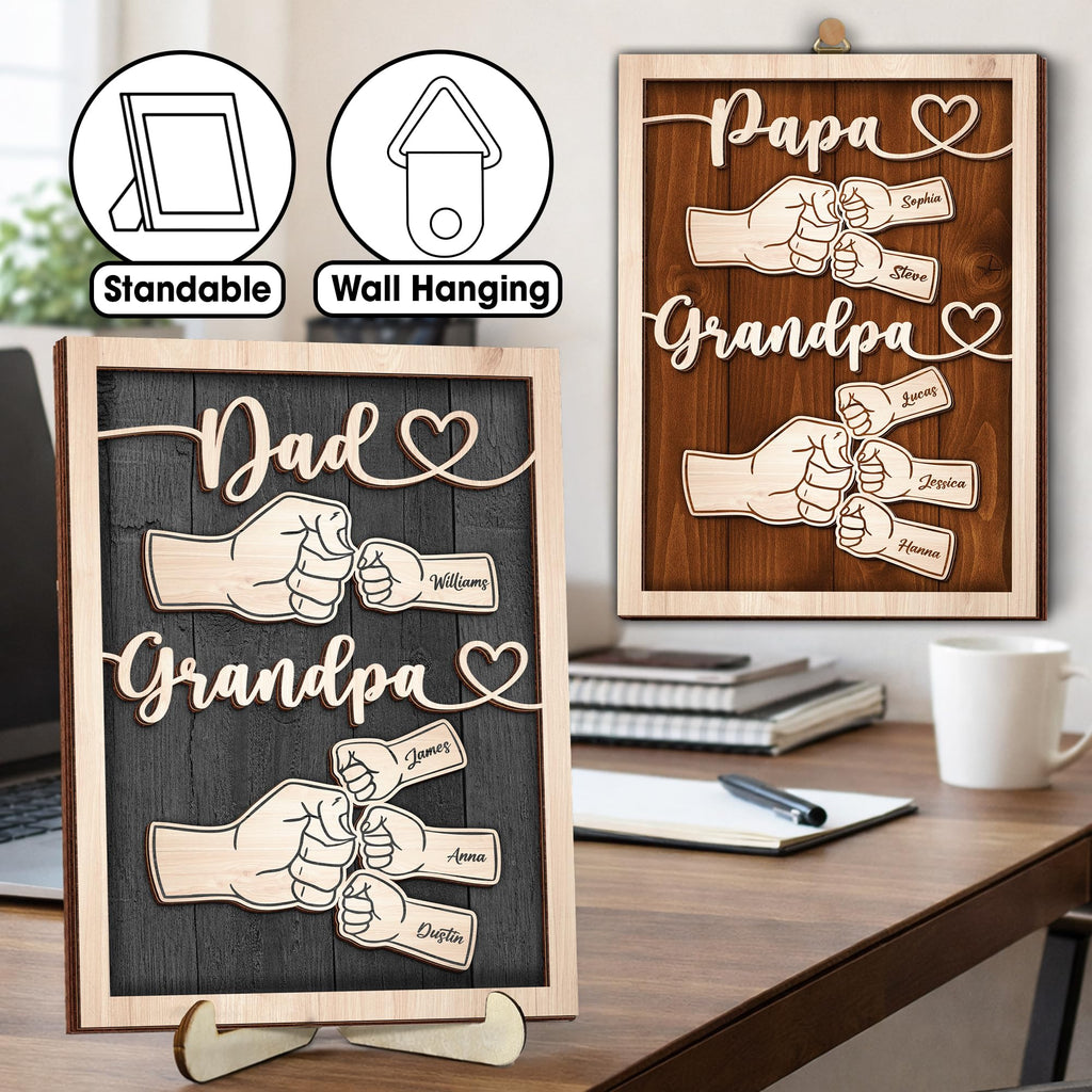 10" Best Dad Ever Hands Down Sign DIY Dad Gifts from Kids Handprint Kit with Acrylic Paint, Toddler Craft Birthday Gift Father's Day for Daddy, Papa Family Plaque with Daughter, Son Names HF90-D