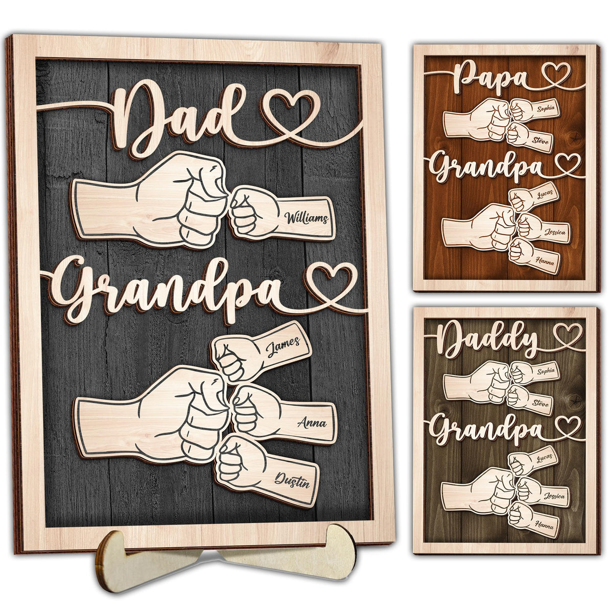 10" Best Dad Ever Hands Down Sign DIY Dad Gifts from Kids Handprint Kit with Acrylic Paint, Toddler Craft Birthday Gift Father's Day for Daddy, Papa Family Plaque with Daughter, Son Names HF90-D