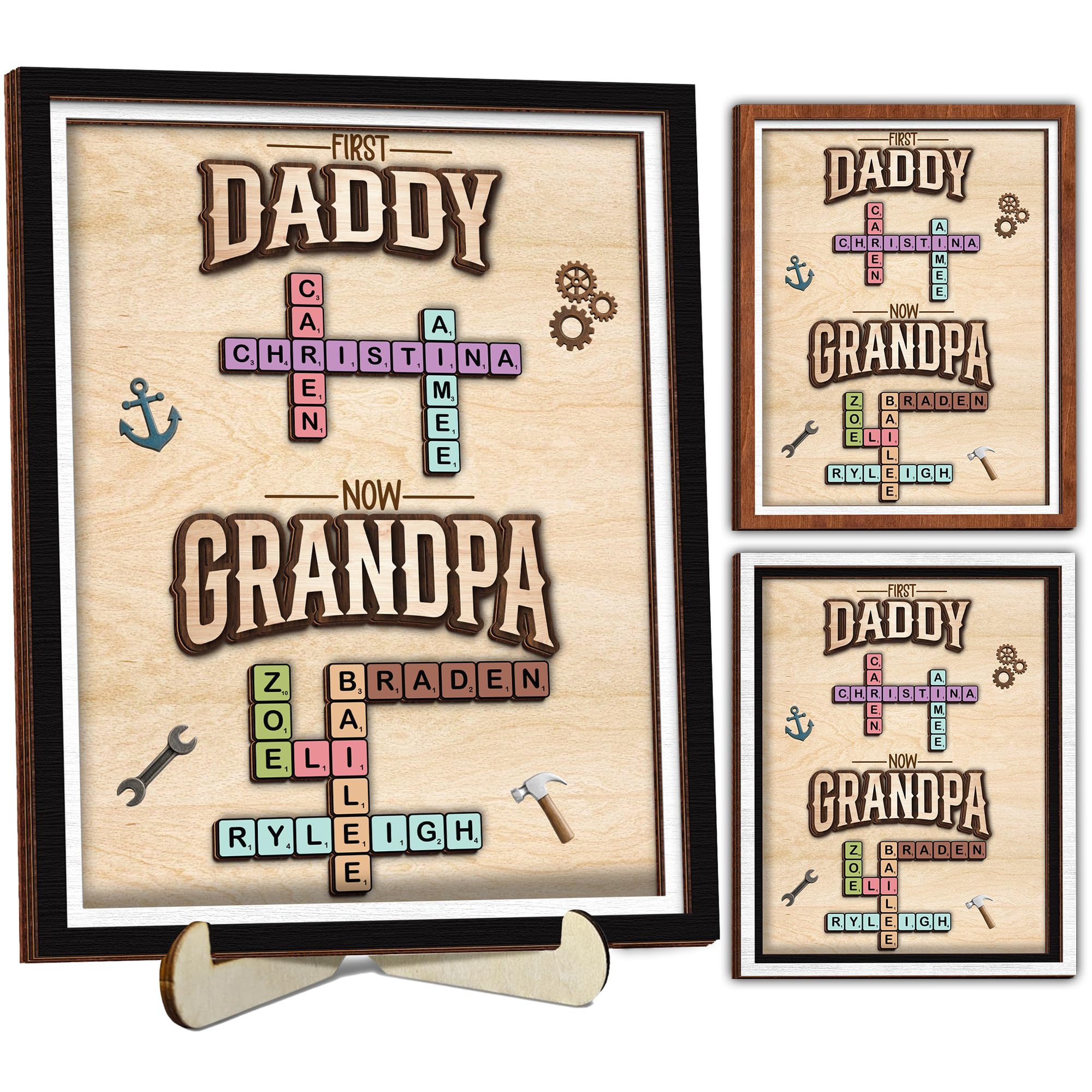 10" Best Dad Ever Hands Down Sign DIY Dad Gifts from Kids Handprint Kit with Acrylic Paint, Toddler Craft Birthday Gift Father's Day for Daddy, Papa Family Plaque with Daughter, Son Names HF90-D