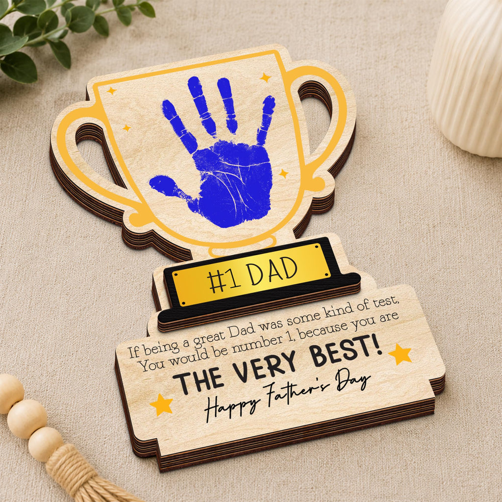 10" Best Dad Ever Hands Down Sign DIY Dad Gifts from Kids Handprint Kit with Acrylic Paint, Toddler Craft Birthday Gift Father's Day for Daddy, Papa Family Plaque with Daughter, Son Names HF90-D