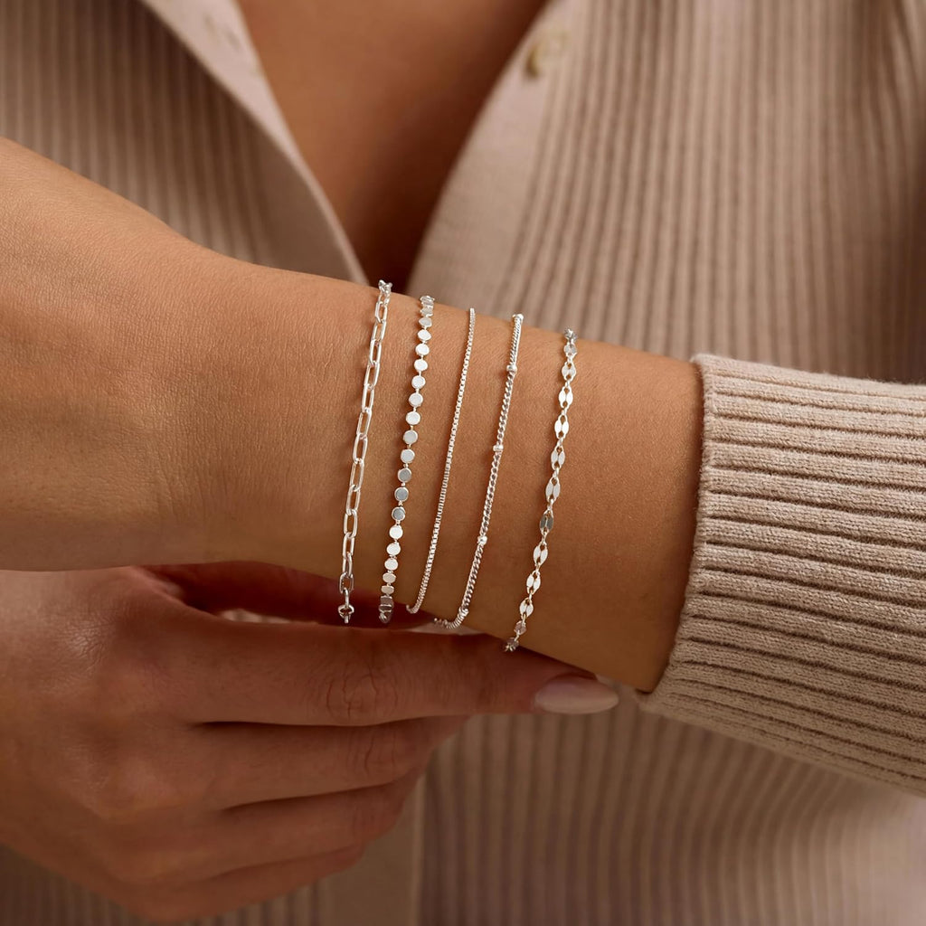 Sterling Silver Simple Thin Bracelets for Women Trendy