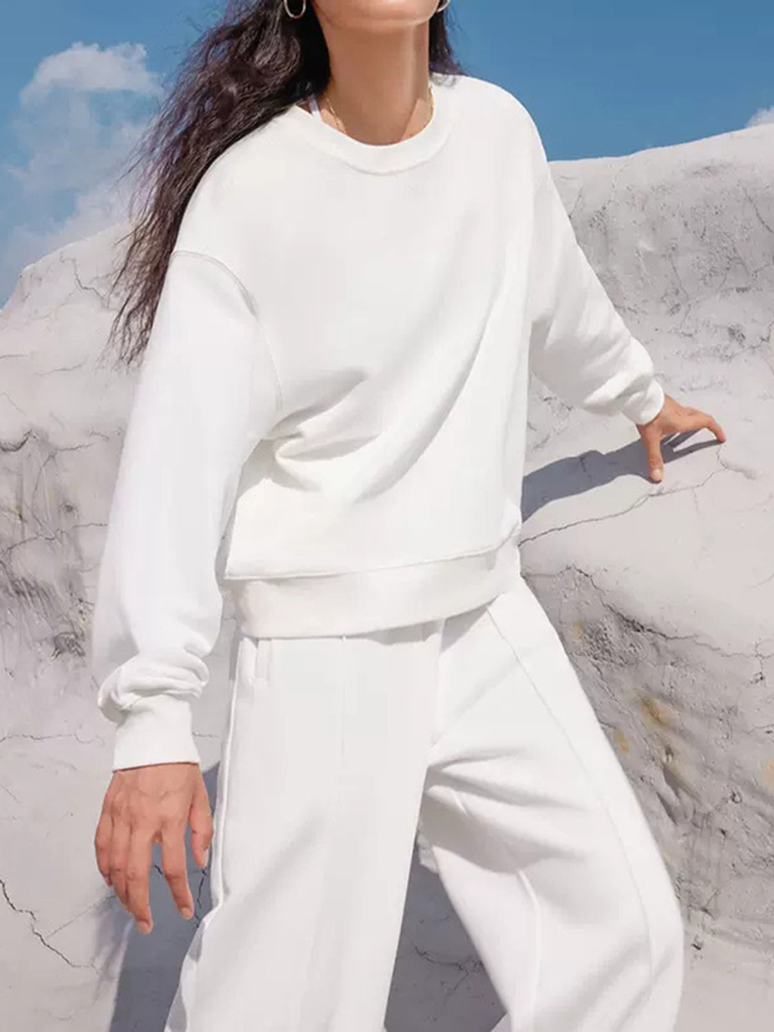 Round Neck Long Sleeve Top and Elastic Waist Pants Set Trendsi