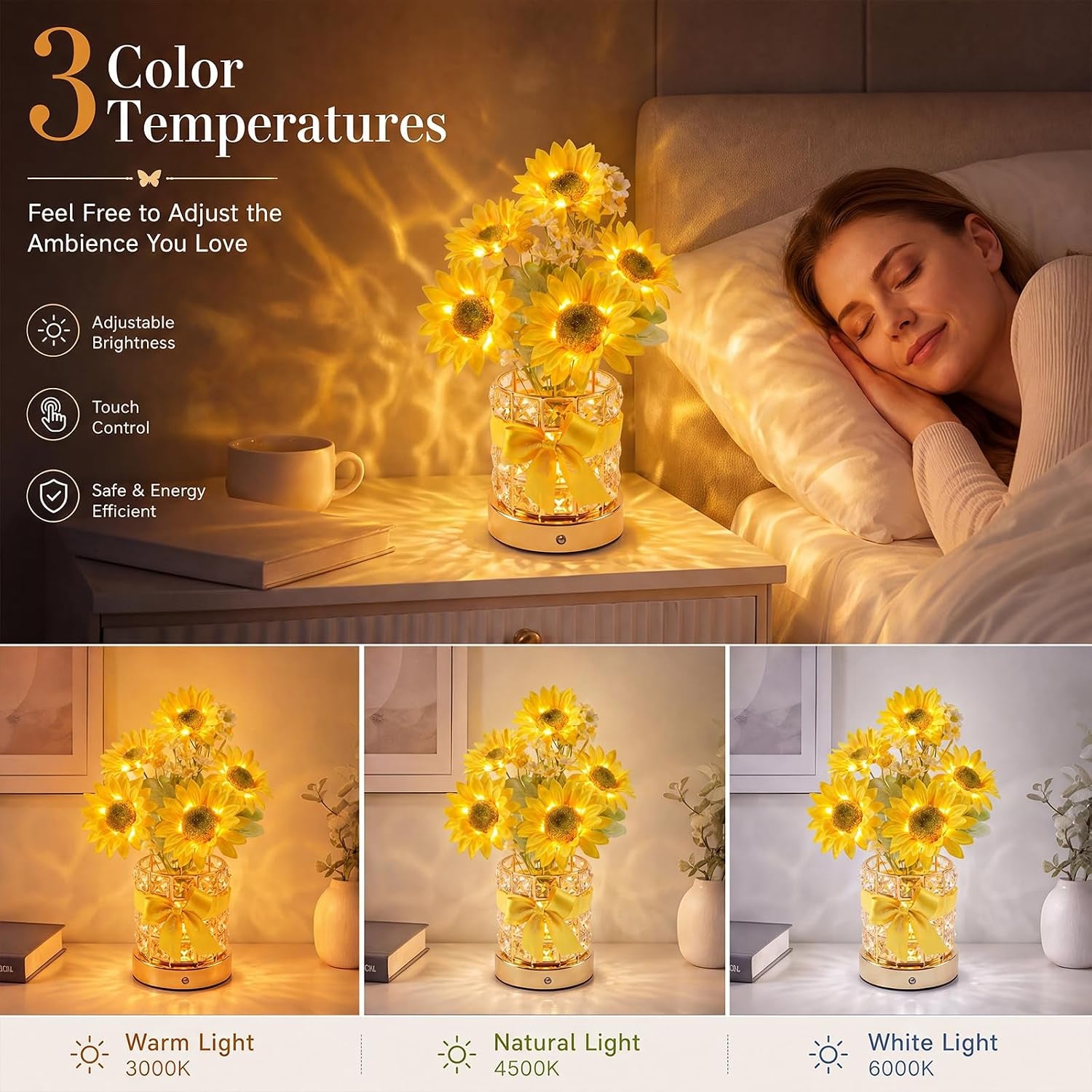 Sunflowers Flower Lamp Birthday Gifts for Women Mothers Day Gifts
