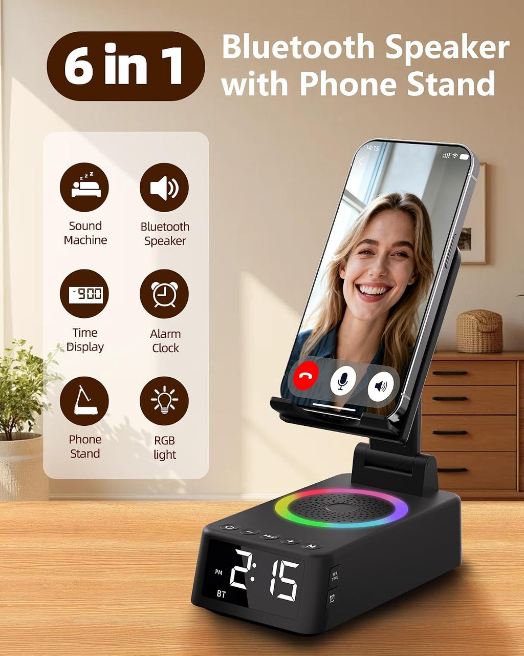 Gifts for Men Women, Bluetooth Speaker with Phone Stand White Noise Machine