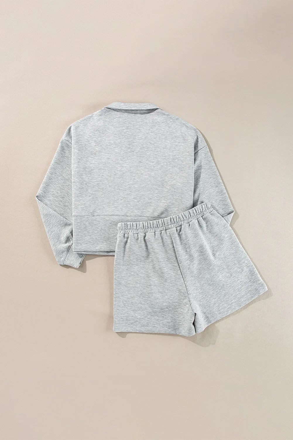 Half Zip Long Sleeve Top and Drawstring Shorts Set Trendsi