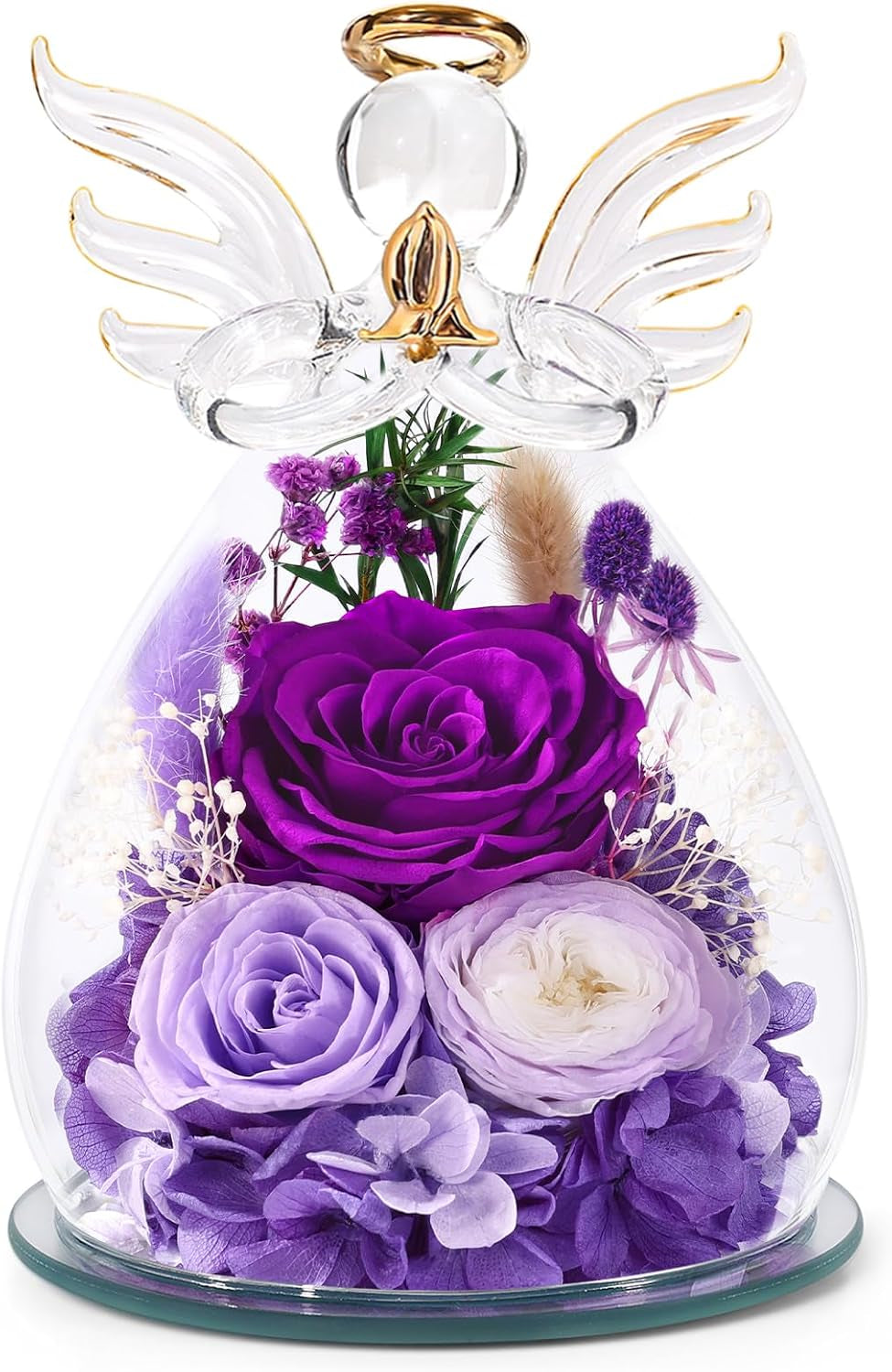 Gifts for Women Birthday Gifts for Mom Flowers for Delivery Fresh Eternal Preserved Rose Forever Flower in Glass Angel Figurines Gift Anniversary for Grandma Wife Sister Daughter Friends