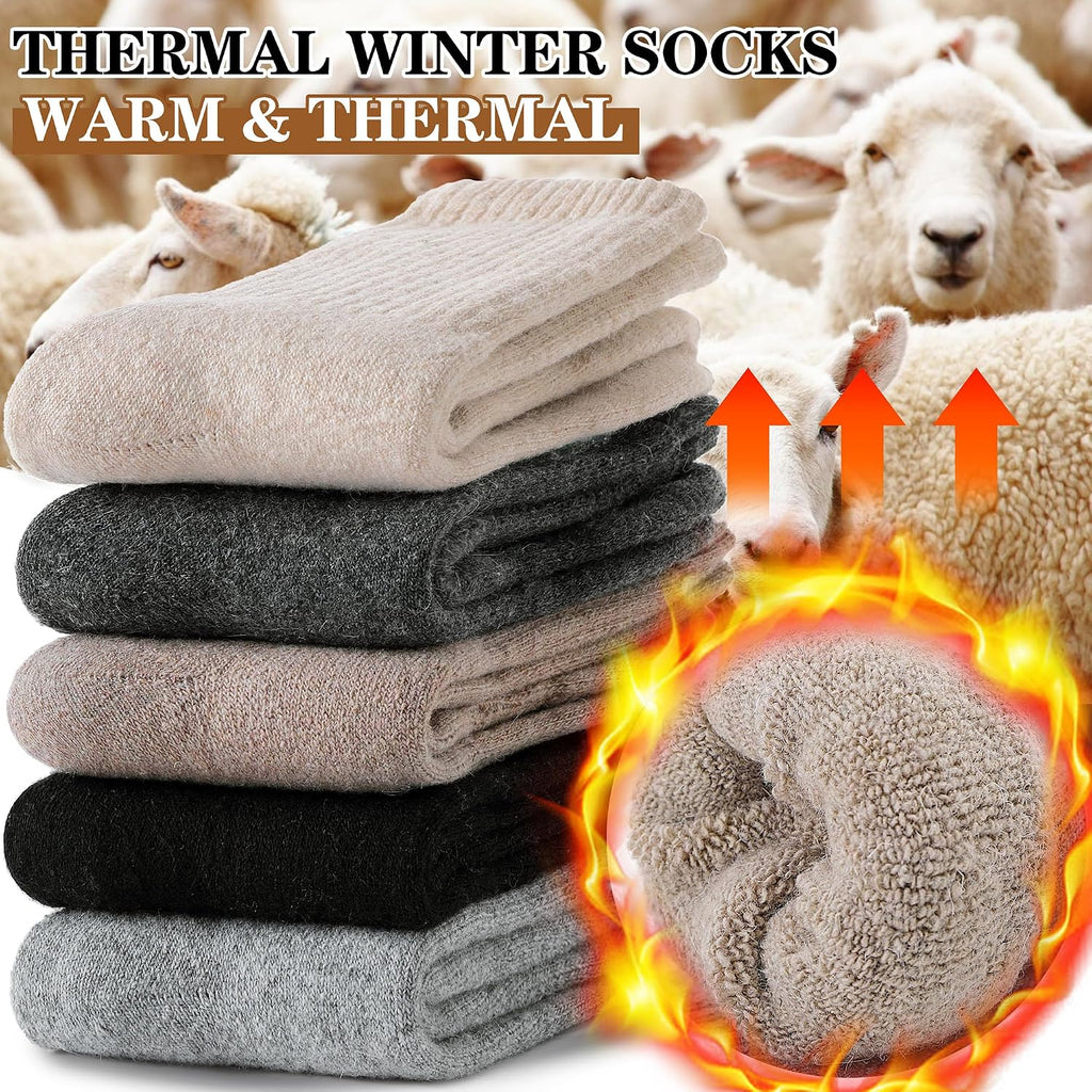 5 Pairs Womens Merino Wool Socks Hiking Warm Winter Thick Thermal Crew Cozy Cabin Ladies Gift Comfy Boot Work Socks