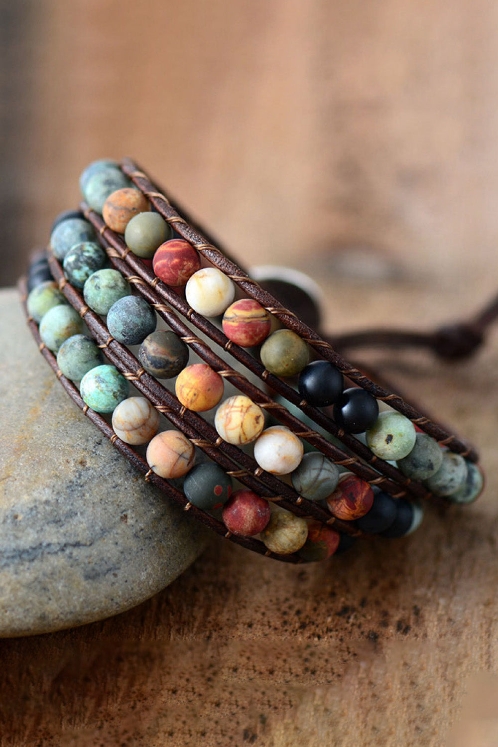 Handmade Triple Layer Beaded Agate Bracelet Trendsi