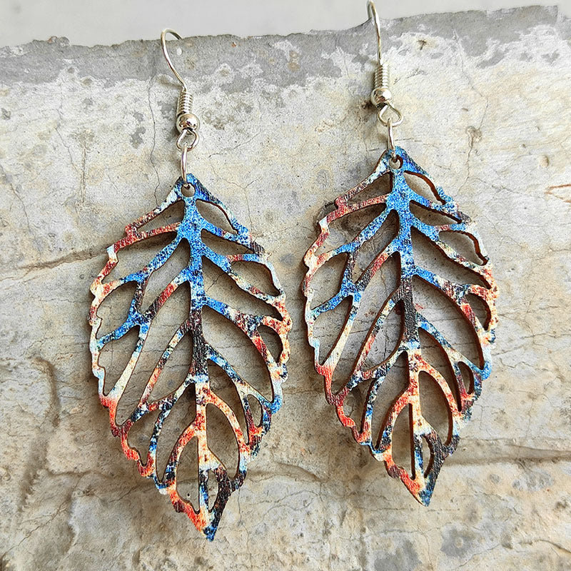 Leaf Shape Wooden Dangle Earrings Trendsi