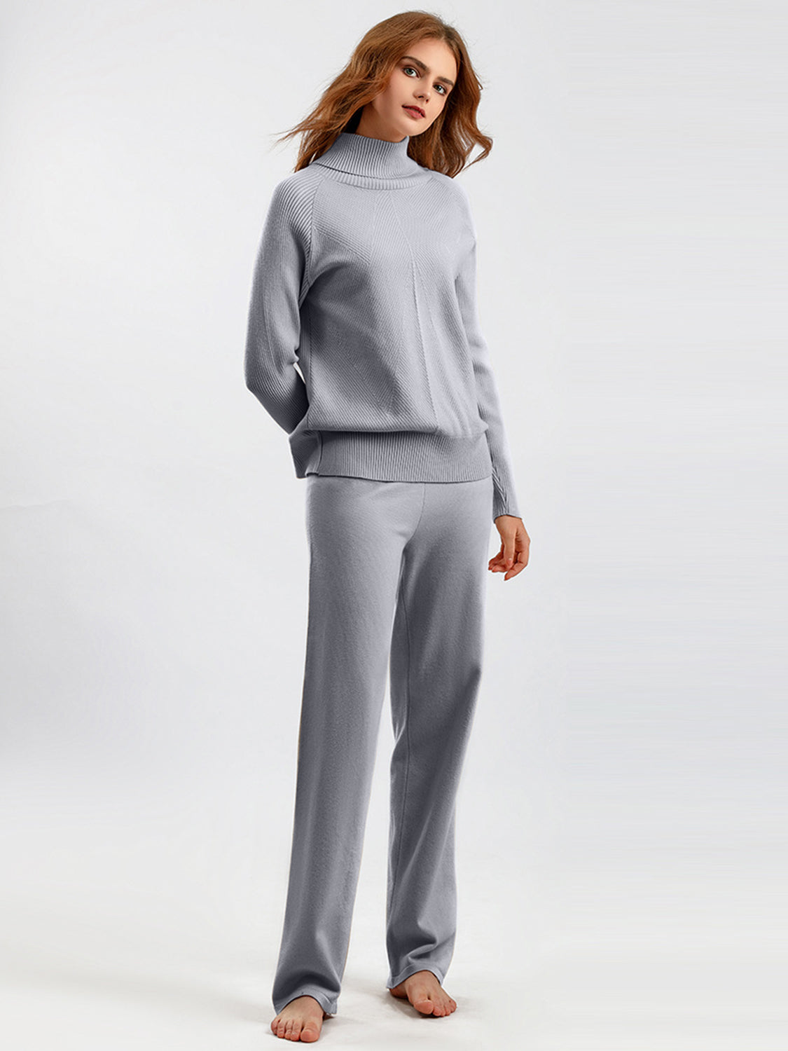 Basic Bae Turtleneck Raglan Sleeve Top and Pants Sweater Set Trendsi