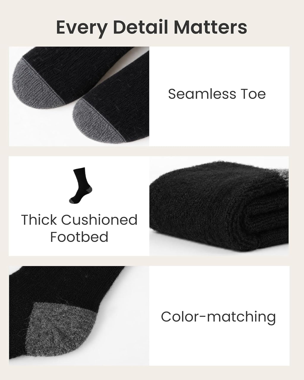 3 Pairs Alpaca Wool Socks for Men, Warm Socks with Cushioned Sole