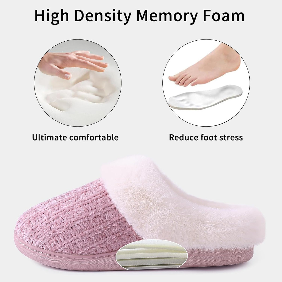 Women'S Chenille Knit Fuzzy Slippers Memory Foam Warm House Shoes