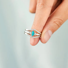 Artificial Turquoise V Shape Inlaid Zircon Ring Trendsi