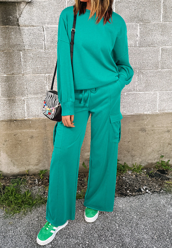 Full Size Round Neck Long Sleeve Top and Drawstring Pants Set Trendsi