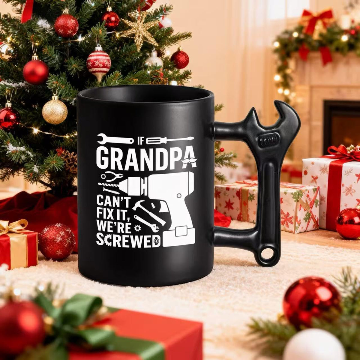 Funny Coffee Mug with Wrench Handle for Grandpa, Novelty Fathers Day Christmas Birthday Gifts for Grandpa Uncle Husband Brother Mechanic Tea Mug Present