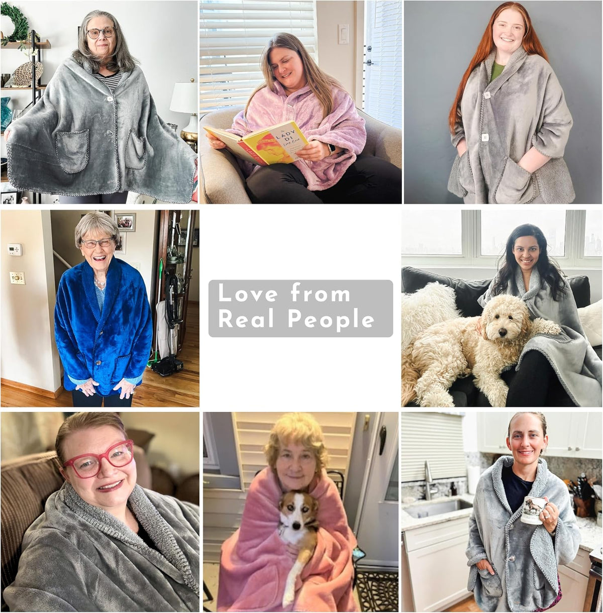 Original Premium Double Layer Poncho Blanket, No Sleeves, Sherpa (Grey)
