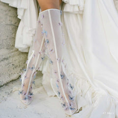 White Mesh Colorful Butterfly Knee-High Boots – Elevate Your Style