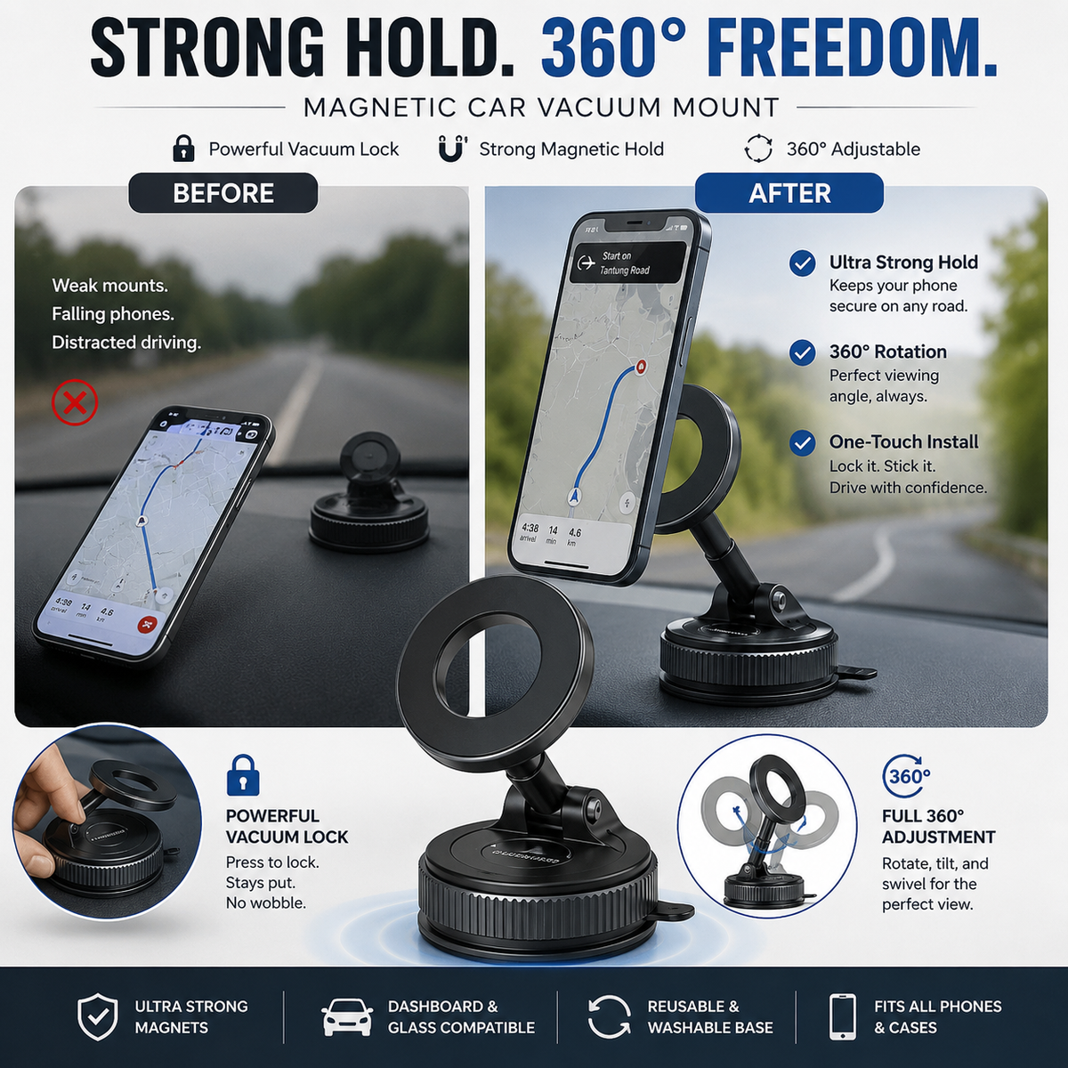 Grip360™ 720° Vacuum Magnetic Phone Mount