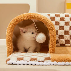 2-in-1 Funny Plush Plaid Cat Tunnel Cat Bed 🐾