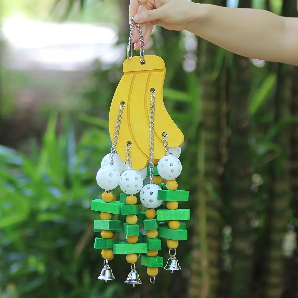 Pet Bird Chewing Toy Colorful Wooden Block Beads Parrot Toy Bite Bridge Bird Tearing Toy Cockatiels Training Hang Swing for Bird
