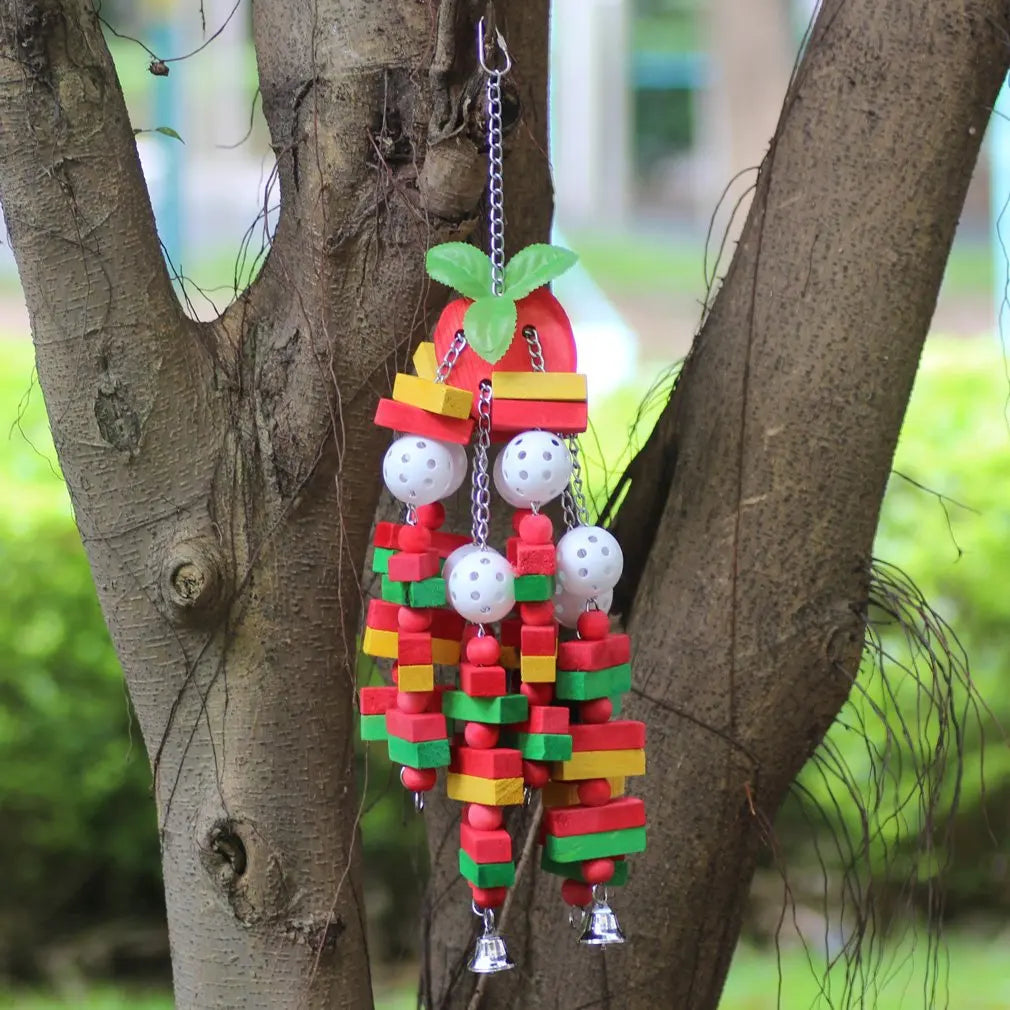 Pet Bird Chewing Toy Colorful Wooden Block Beads Parrot Toy Bite Bridge Bird Tearing Toy Cockatiels Training Hang Swing for Bird