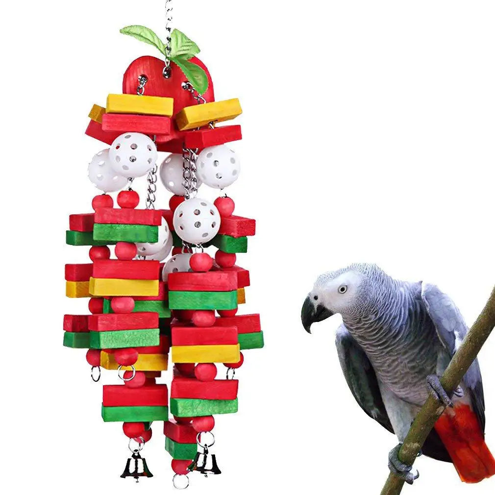 Pet Bird Chewing Toy Colorful Wooden Block Beads Parrot Toy Bite Bridge Bird Tearing Toy Cockatiels Training Hang Swing for Bird