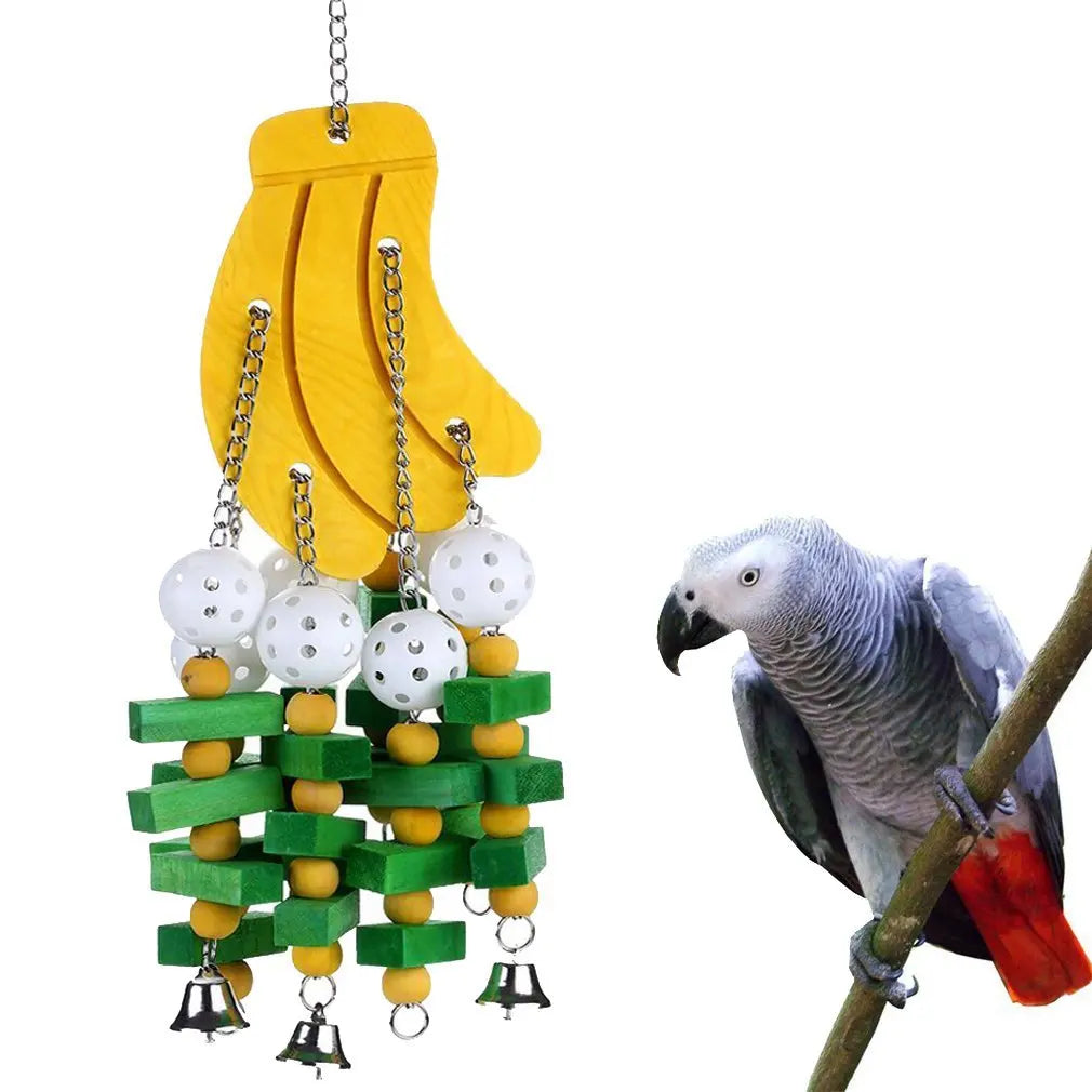 Pet Bird Chewing Toy Colorful Wooden Block Beads Parrot Toy Bite Bridge Bird Tearing Toy Cockatiels Training Hang Swing for Bird