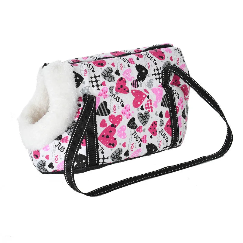 Cozy Printed Pet Sling with Fur Trim: Owl, Stripe or Heart