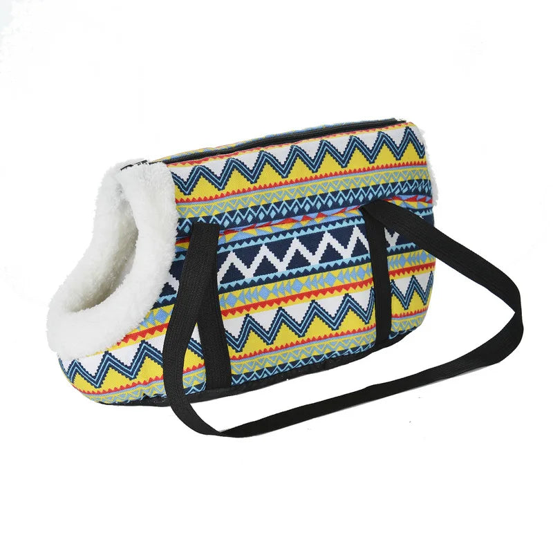Cozy Printed Pet Sling with Fur Trim: Owl, Stripe or Heart