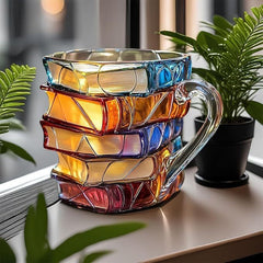 Litra Book Mug | Hand-Painted, Heat-Resistant Glass, 10.3 fl oz