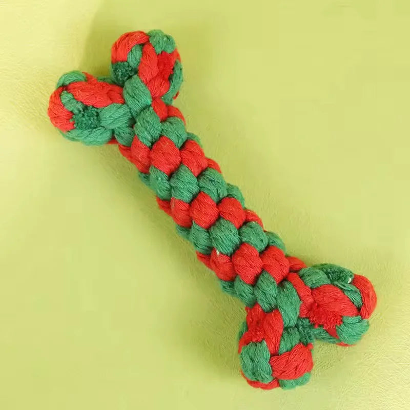Christmas Cotton Rope Chew Toys in Cane, Bone, Tree & Candy Shapes