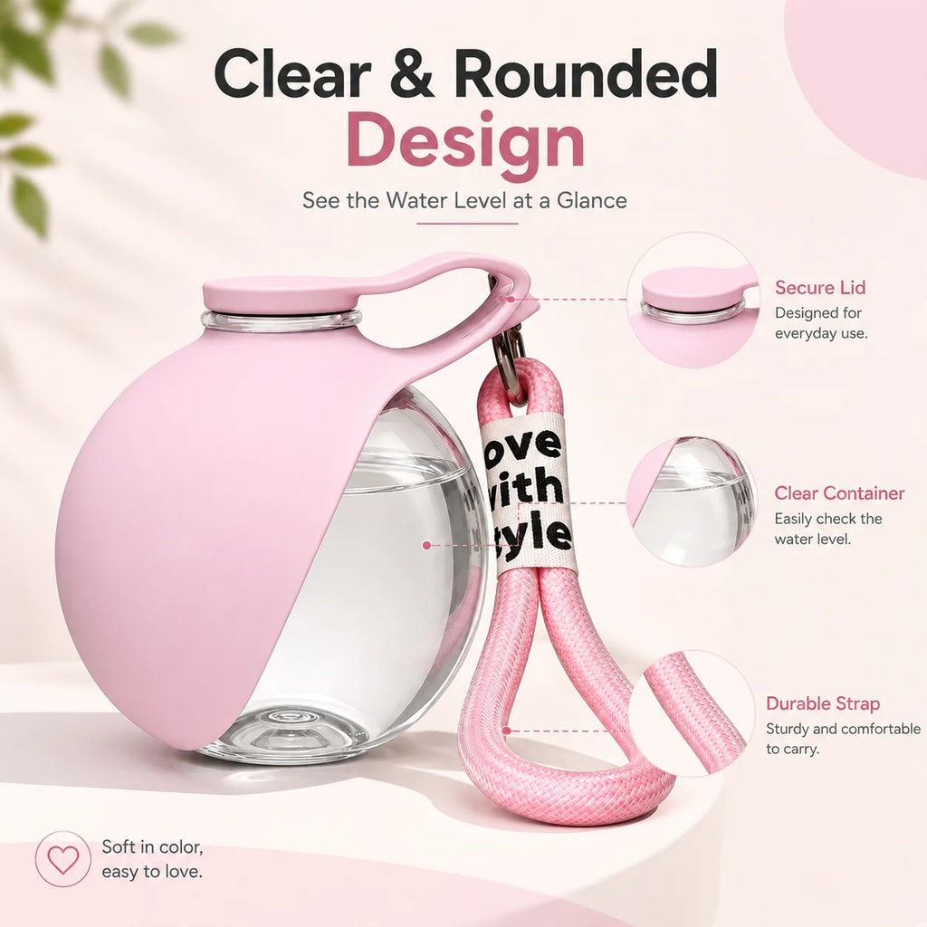 1 Pc Portable Pet Water Bottle，Round Clear Water Cup，Leak‑Proof Travel Water Dispenser For Dog Walking Outdoor Hiking Trip